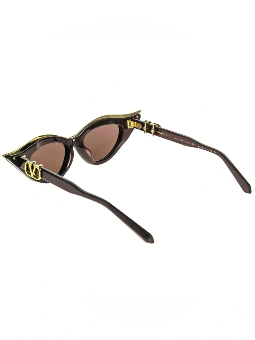 New! Valentino VLS 114B Burgundy Cat-Eye Sunglasses with Gold Trim, Authentic